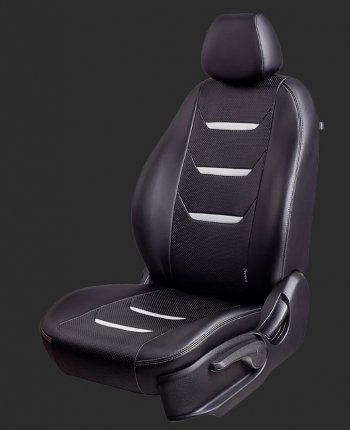 Чехлы для сидений Lord Autofashion Турин 2 (экокожа, спинка 60/40, 2 Г-образных подголовника) Chevrolet Aveo  T300 (2011-2015) седан, хэтчбек (Черный/Черный/Белый/Белый)