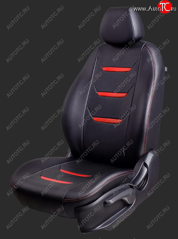 7 899 р. Чехлы для сидений Lord Autofashion Турин 2 (экокожа, спинка 60/40, 2 Г-образных подголовника)  Chevrolet Aveo  T300 (2011-2015) седан, хэтчбек (Черный/Черный/Красный/Красный)  с доставкой в г. Керчь