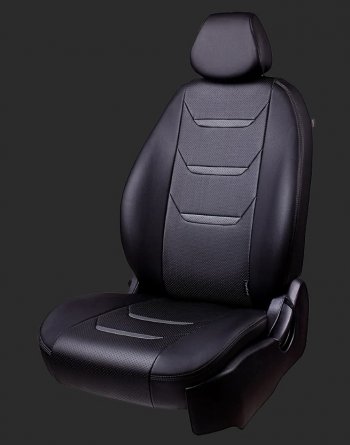 Чехлы для сидений Lord Autofashion Турин 2 (экокожа, спинка 60/40, 2 Г-образных подголовника) Chevrolet Aveo  T300 (2011-2015) седан, хэтчбек (Черный/Черный/Серый/Серый)