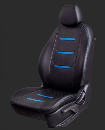 Чехлы для сидений Lord Autofashion Турин 2 (экокожа, спинка 60/40, 2 Г-образных подголовника) Chevrolet Aveo  T300 (2011-2015) седан, хэтчбек (Черный/Черный/Синий/Синий)