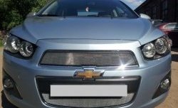 1 539 р. Нижняя сетка на бампер Russtal (хром) Chevrolet Aveo T300 седан (2011-2015)  с доставкой в г. Керчь. Увеличить фотографию 2