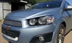 1 539 р. Нижняя сетка на бампер Russtal (хром) Chevrolet Aveo T300 седан (2011-2015)  с доставкой в г. Керчь. Увеличить фотографию 3