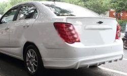 4 199 р. Накладка на задний бампер CT Chevrolet Aveo T300 седан (2011-2015) (Неокрашенная)  с доставкой в г. Керчь. Увеличить фотографию 2