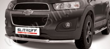 Защита переднего бампера на Chevrolet Slitkoff (двойная, d57/42) Chevrolet Captiva (2013-2016) 2-ой рестайлинг (Сталь с полимерным покрытием. Цвет: серебристый)