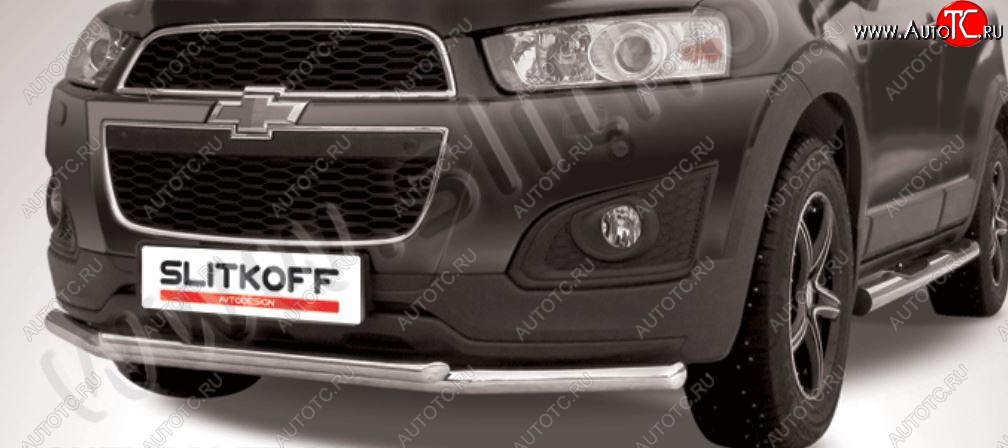 9 999 р. Защита переднего бампера на Chevrolet Slitkoff (двойная, d57/42)  Chevrolet Captiva (2013-2016) 2-ой рестайлинг (Сталь с полимерным покрытием. Цвет: серебристый)  с доставкой в г. Керчь