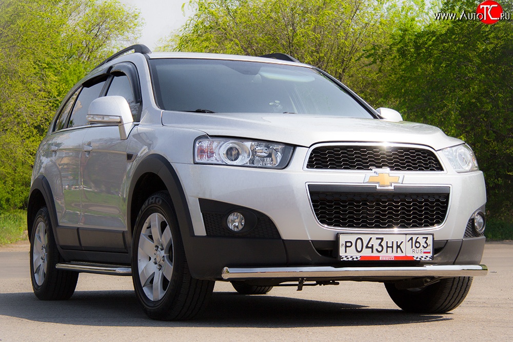 3 289 р. Одинарная защита переднего бампера диаметром 63 мм Petroil Tuning  Chevrolet Captiva (2011-2013) 1-ый рестайлинг (Нержавейка)  с доставкой в г. Керчь
