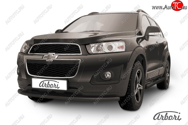 6 389 р. Защита переднего бампера Arbori (радиусная, черная, 1 труба d57 mm). Chevrolet Captiva 2-ой рестайлинг (2013-2016)  с доставкой в г. Керчь