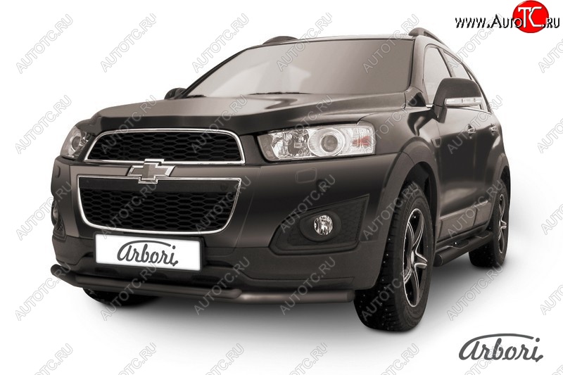 7 559 р. Защита переднего бампера Arbori (черная, 2 трубы d57 и 42 mm). Chevrolet Captiva 2-ой рестайлинг (2013-2016)  с доставкой в г. Керчь