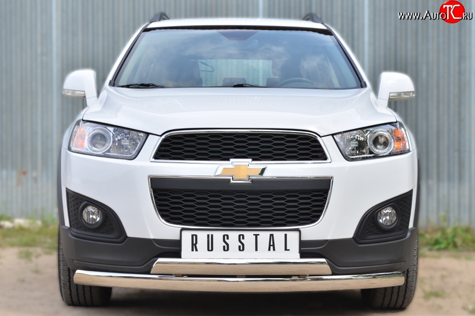 16 849 р. Защита переднего бампера (2 трубыØ75х42 мм, нержавейка) Russtal Chevrolet Captiva 2-ой рестайлинг (2013-2016)  с доставкой в г. Керчь