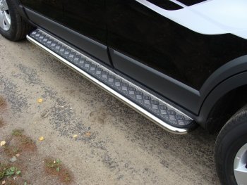 35 549 р. Широкая защита порогов с трубой диаметром 42 мм SLITKOFF v3 Chevrolet Captiva 2-ой рестайлинг (2013-2016)  с доставкой в г. Керчь. Увеличить фотографию 2