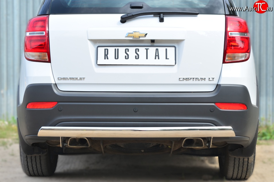 12 499 р. Защита заднего бампера (Ø75x42 мм, нержавейка) Russtal Chevrolet Captiva 2-ой рестайлинг (2013-2016)  с доставкой в г. Керчь