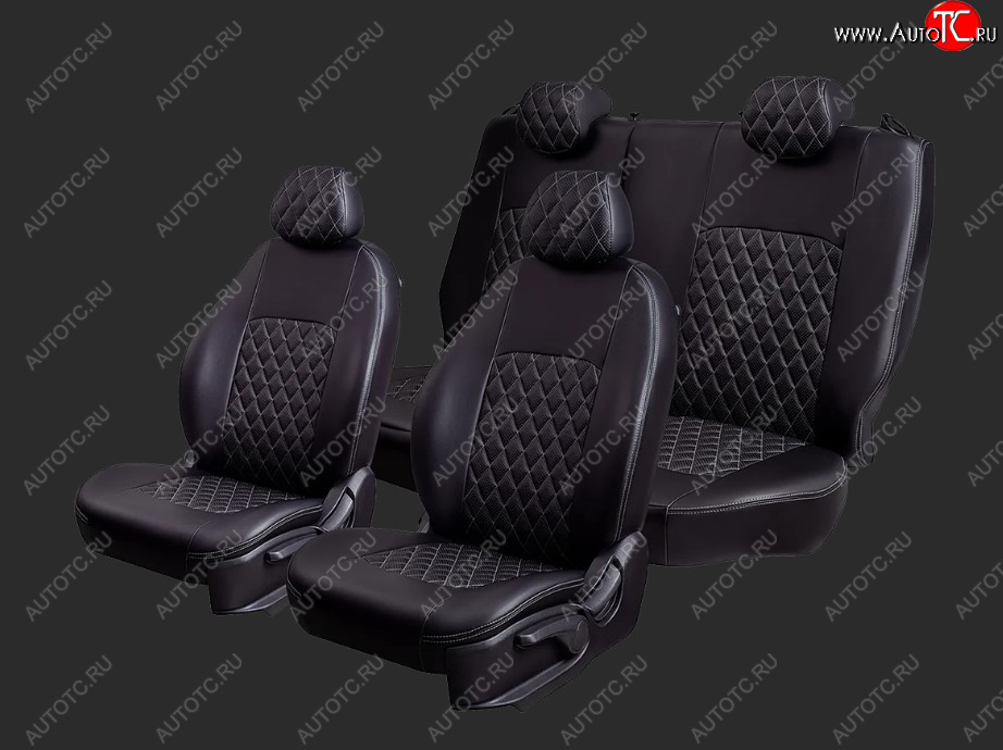 5 799 р. Чехлы для сидений Lord Autofashion Турин Ромб (экокожа, спинка 60/40, 2 Г-образных подголовника)  Chevrolet Cobalt (2011-2023), Ravon R4 (2016-2020) (Черный, вставка черная, строчка серая)  с доставкой в г. Керчь