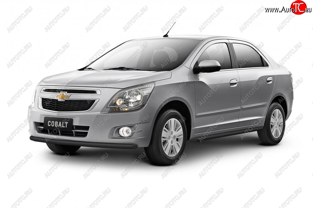 4 739 р. Защита порогов Petroil Tuning (Ø38 мм)  Chevrolet Cobalt (2019-2023) седан 2-ой рестайлинг (Сталь с полимерным покрытием в цвет: черный ❞Шагрень❝)  с доставкой в г. Керчь