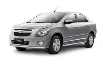 Защита порогов Petroil Tuning (Ø38 мм) Chevrolet Cobalt (2019-2023) седан 2-ой рестайлинг (Сталь полимерным покрытием в цвет: серебристый ❞Искра❝)