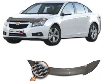 2 559 р. Дефлектор капота CA-Plastiс  Chevrolet Cruze ( J300,  D2LC) (2009-2018) седан дорестайлинг, седан рестайлинг (серия Шелкография карбон-серебро)  с доставкой в г. Керчь. Увеличить фотографию 2