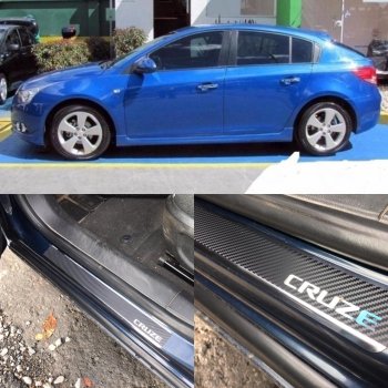 2 489 р. Накладки порожков салона INOX  Chevrolet Cruze ( HR51S,HR81S,  J300,  J305,  J308,  D2LC,  D2LC-K) (2001-2018) хэтчбек (Япония), седан дорестайлинг, хэтчбек дорестайлинг, седан рестайлинг, универсал рестайлинг, хэтчбек рестайлинг (нержавеющая сталь + карбон)  с доставкой в г. Керчь. Увеличить фотографию 8