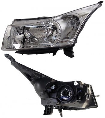 Левая фара SAT (мех. корректор, хром) Chevrolet Cruze ( J300,  J308,  J305) (2012-2015) седан рестайлинг, универсал рестайлинг, хэтчбек рестайлинг