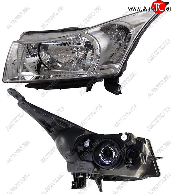 3 799 р. Левая фара SAT (мех. корректор, хром)  Chevrolet Cruze ( J300,  J308,  J305) (2012-2015) седан рестайлинг, универсал рестайлинг, хэтчбек рестайлинг  с доставкой в г. Керчь
