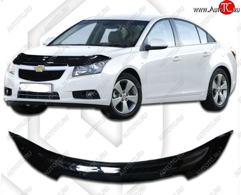 2 079 р. Дефлектор капота CA-Plastic Chevrolet Cruze J305 хэтчбек дорестайлинг (2009-2012) (Classic черный, Без надписи)  с доставкой в г. Керчь