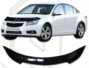 2 079 р. Дефлектор капота CA-Plastic Chevrolet Cruze J300 седан дорестайлинг (2009-2012) (серия Classic черный, Без надписи)  с доставкой в г. Керчь. Увеличить фотографию 2