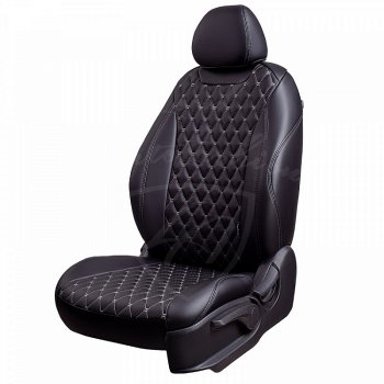 Чехлы для сидений Lord Autofashion Байрон (экокожа, раздельная спинка, 2П+1Г-образные подголовники) Chevrolet Cruze J305 хэтчбек дорестайлинг (2009-2012) (Черный, вставка черная, строчка серая)