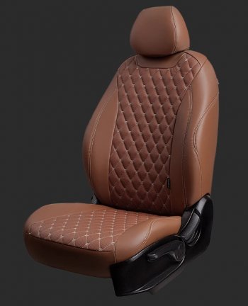 Чехлы для сидений Lord Autofashion Байрон (экокожа, спинка 60/40, 2 П- и 1 Г-образных подголовника) Chevrolet Cruze J305 хэтчбек дорестайлинг (2009-2012) (Тёмно-коричневый, вставка тёмно-коричневая, строчка бежевая)