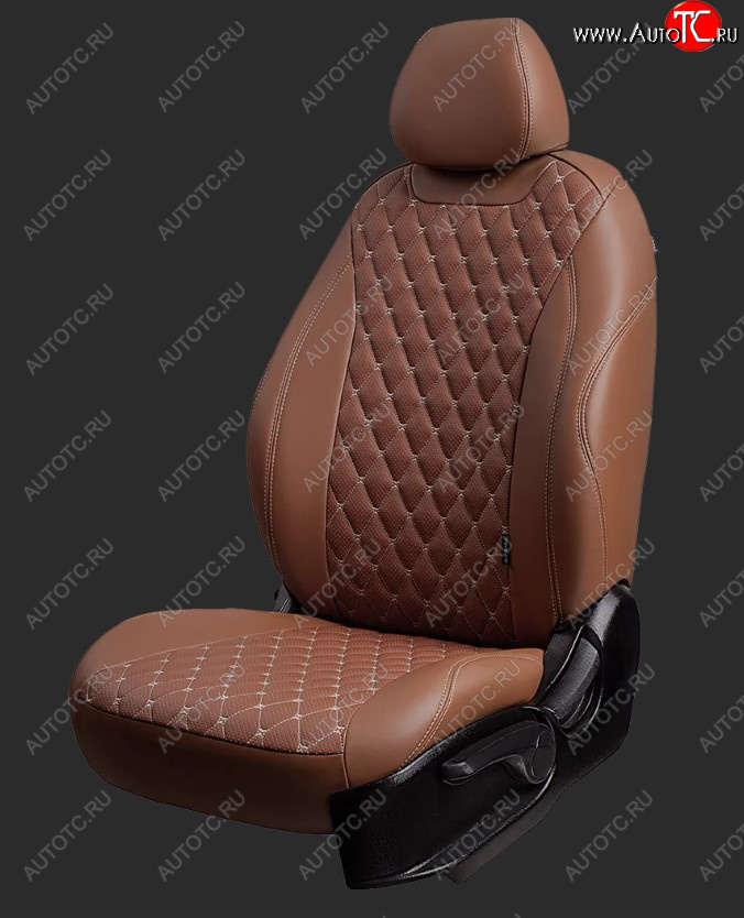 10 899 р. Чехлы для сидений Lord Autofashion Байрон (экокожа, спинка 60/40, 2 П- и 1 Г-образных подголовника) Chevrolet Cruze J308 универсал рестайлинг (2012-2015) (Тёмно-коричневый, вставка тёмно-коричневая, строчка бежевая)  с доставкой в г. Керчь