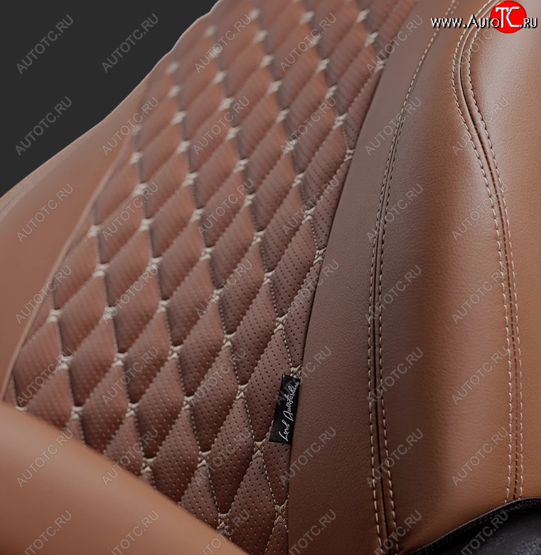 12 399 р. Чехлы для сидений Lord Autofashion Байрон (экокожа, спинка 60/40, 2 П- и 1 Г-образных подголовника) Chevrolet Cruze J308 универсал рестайлинг (2012-2015) (Коричневый, вставка коричневая, строчка бежевая)  с доставкой в г. Керчь