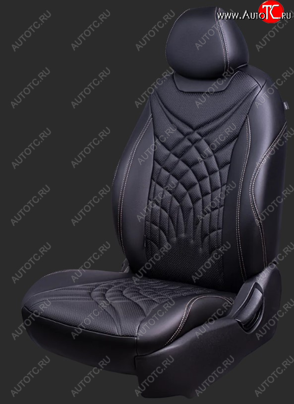 15 249 р. Чехлы для сидений Lord Autofashion Байрон ЖУК (экокожа, спинка 60/40, 2 П- и 1 Г-образных подголовника) Chevrolet Cruze J308 универсал рестайлинг (2012-2015) (Черный, вставка черная, строчка бежевая)  с доставкой в г. Керчь