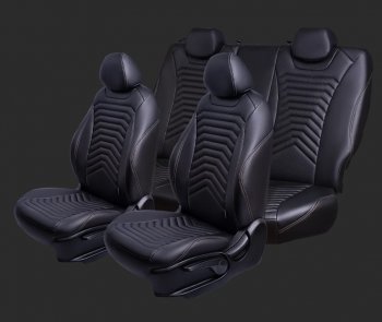 Чехлы для сидений Lord Autofashion Байрон ПРЕЗИДЕНТ (экокожа, спинка 60/40, 2 П- и 1 Г-образных подголовника Chevrolet Cruze J305 хэтчбек дорестайлинг (2009-2012) (Черный, вставка черная, строчка бежевая)