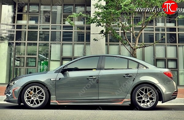 4 199 р. Пороги накладки CT Chevrolet Cruze J300 седан рестайлинг (2012-2015) (Неокрашенные)  с доставкой в г. Керчь