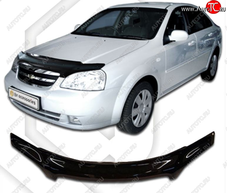 2 079 р. Дефлектор капота CA-Plastic  Chevrolet Lacetti  седан (2002-2013) (серия Classic черный, Без надписи)  с доставкой в г. Керчь