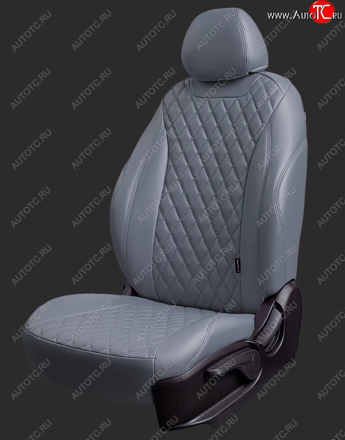 19 649 р. Чехлы для сидений Lord Autofashion Байрон (экокожа, спинка 60/40, 2 П- и 1 Г-образных подголовника) Daewoo Gentra KLAS седан (2012-2016) (Серый, вставка серая, строчка серая)  с доставкой в г. Керчь