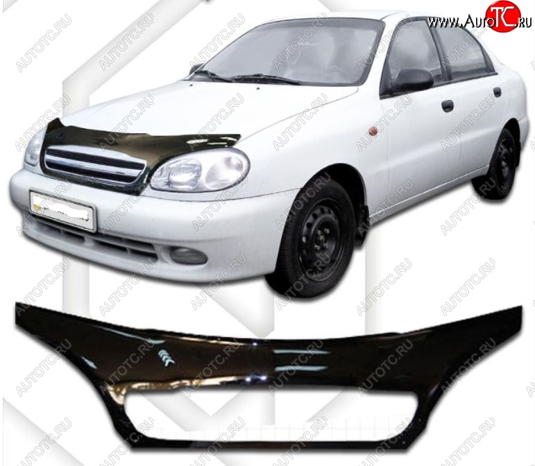 2 599 р. Дефлектор капота CA-Plastiс exclusive  Chevrolet Lanos  T100 (2002-2017) седан (Classic черный, Без надписи)  с доставкой в г. Керчь