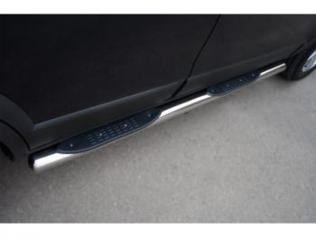 Защита порогов (круглая труба с накладками, диаметр 76 мм) SLITKOFF Chevrolet Niva  2123 (2002-2008), Лада 2123 (Нива Шевроле) (2002-2008) (Круглые 90°)