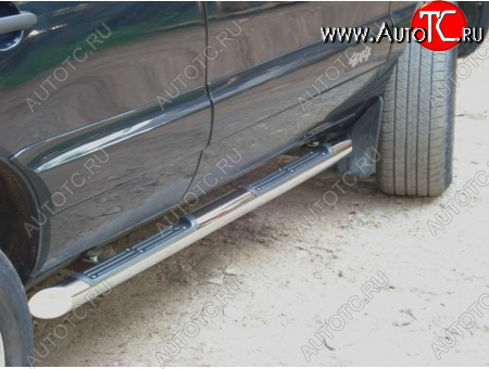24 549 р. Защита порогов (круглая труба с накладками, диаметр 76 мм) SLITKOFF  Chevrolet Niva  2123 (2002-2008), Лада 2123 (Нива Шевроле) (2002-2008) (Скос на торцах 45°)  с доставкой в г. Керчь