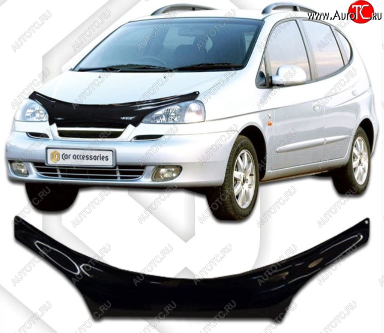 2 199 р. Дефлектор капота CA-Plastiс exclusive Chevrolet Rezzo (2000-2008) (Classic черный, Без надписи)  с доставкой в г. Керчь