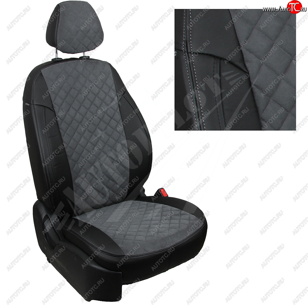 8 749 р. Чехлы сидений AUTOPILOT Алькантара Ромб (задние спинка и сиденье 60/40  Chevrolet Spark  M300 (2010-2022) дорестайлинг, 2-ой рестайлинг (Черный + Серый)  с доставкой в г. Керчь
