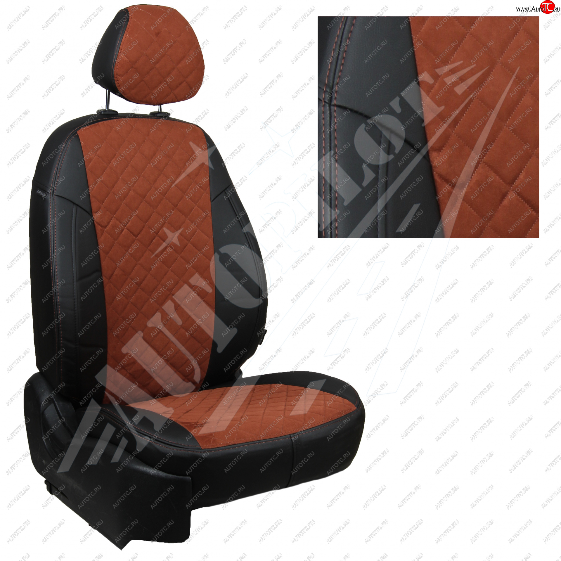 8 749 р. Чехлы сидений AUTOPILOT Алькантара Ромб (задние спинка и сиденье 60/40  Chevrolet Spark  M300 (2010-2022) дорестайлинг, 2-ой рестайлинг (Черный + Коричневый)  с доставкой в г. Керчь