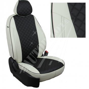 Чехлы сидений AUTOPILOT Экокожа Ромб (задние спинка и сиденье 40/60) Chevrolet Spark  M300 (2010-2022) дорестайлинг, 2-ой рестайлинг (Белый + Черный)