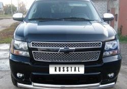 Защита переднего бампера (2 трубыØ76 и 63 мм, нержавейка) SLITKOFF Chevrolet Tahoe  GMT900 (2006-2013) 5 дв.