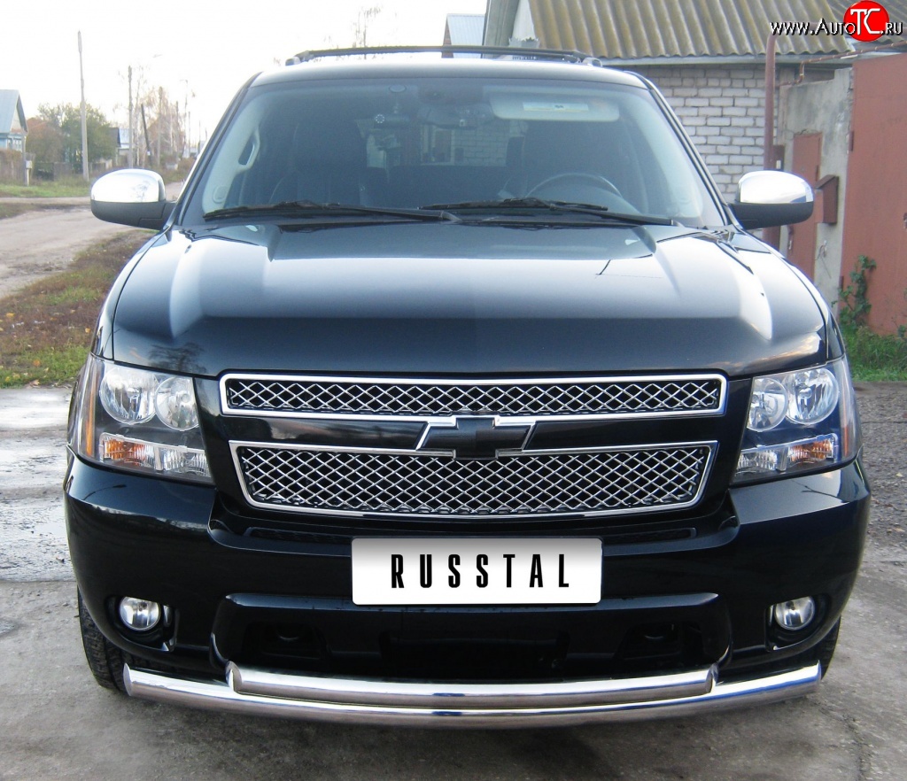 21 799 р. Защита переднего бампера (2 трубыØ76 и 63 мм, нержавейка) SLITKOFF  Chevrolet Tahoe  GMT900 (2006-2013) 5 дв.  с доставкой в г. Керчь