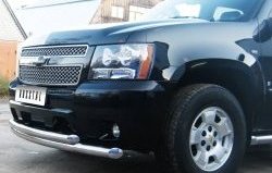 Защита переднего бампера (2 трубыØ76 мм, нержавейка) SLITKOFF Chevrolet Tahoe  GMT900 (2006-2013) 5 дв.