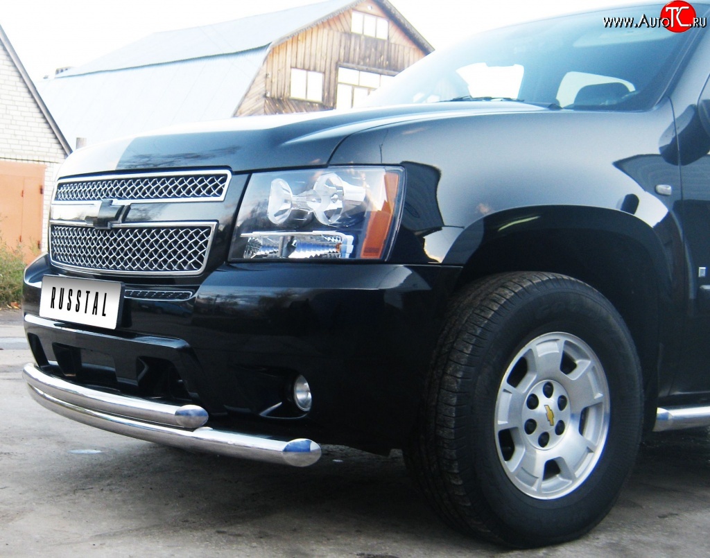 23 999 р. Защита переднего бампера (2 трубыØ76 мм, нержавейка) SLITKOFF Chevrolet Tahoe GMT900 5 дв. (2006-2013)  с доставкой в г. Керчь