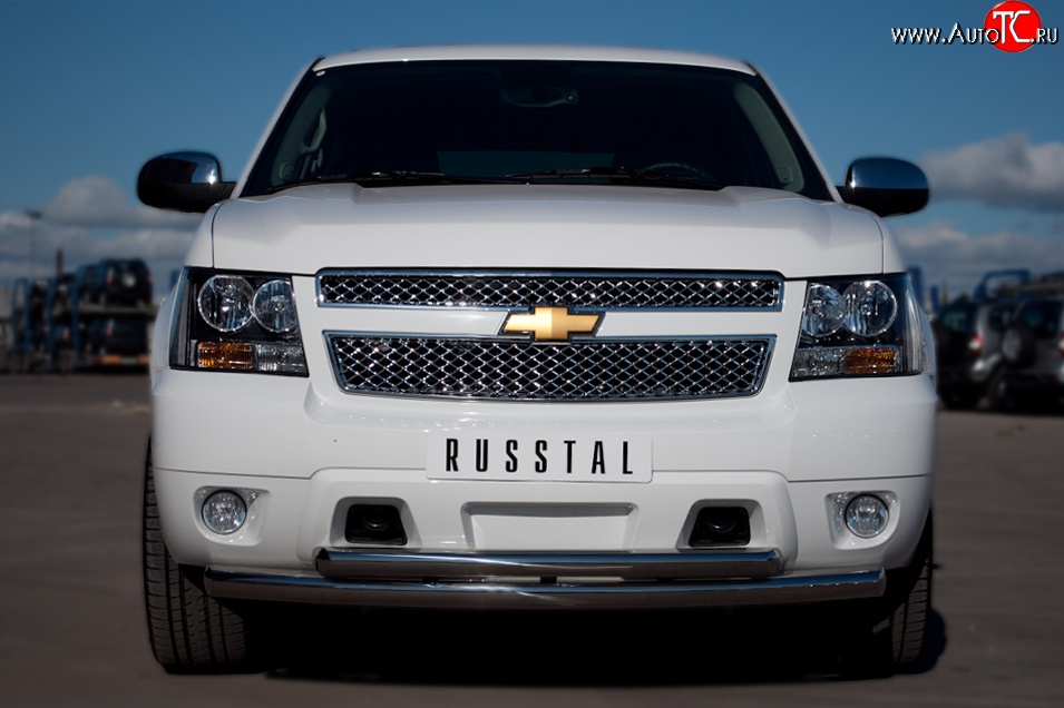 24 999 р. Защита переднего бампера (2 трубыØ76 и 42 мм, нержавейка) SLITKOFF Chevrolet Tahoe GMT900 5 дв. (2006-2013)  с доставкой в г. Керчь