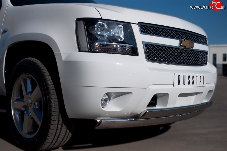 21 499 р. Защита переднего бампера (2 трубыØ76х42 мм, нержавейка) Russtal Chevrolet Tahoe GMT900 5 дв. (2006-2013)  с доставкой в г. Керчь