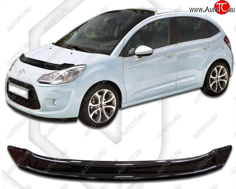 1 899 р. Дефлектор капота CA-Plastiс  CITROEN C3  дорестайлинг (2009-2015) (Classic черный, Без надписи)  с доставкой в г. Керчь