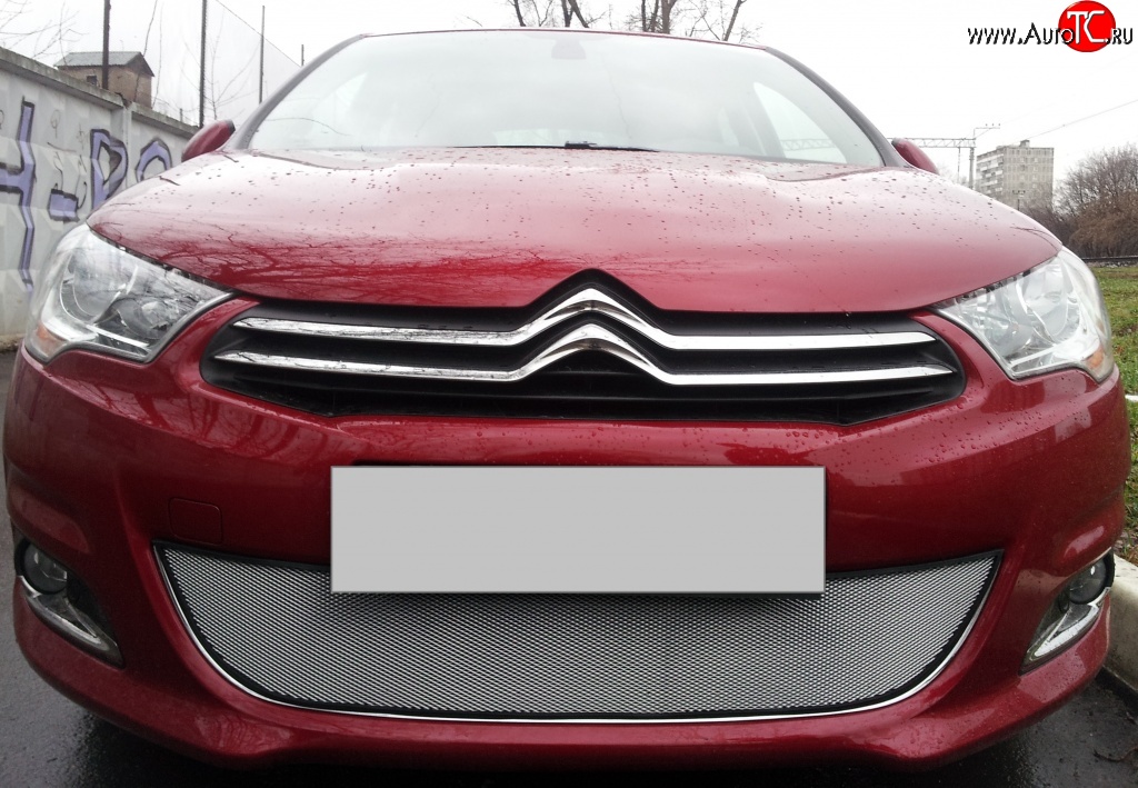 1 539 р. Сетка на бампер (хетчбек) Russtal (хром) CITROEN C4 B7 хэтчбэк 5 дв. (2011-2018)  с доставкой в г. Керчь