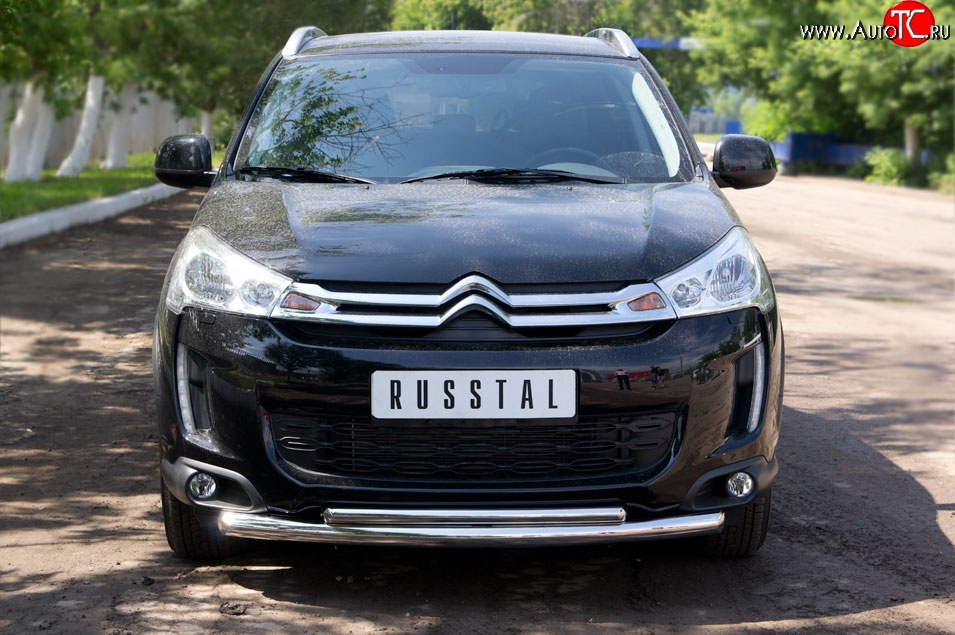 18 949 р. Защита переднего бампера (2 трубыØ63 и 42 мм, нержавейка) SLITKOFF CITROEN C4 aircross (2012-2017)  с доставкой в г. Керчь