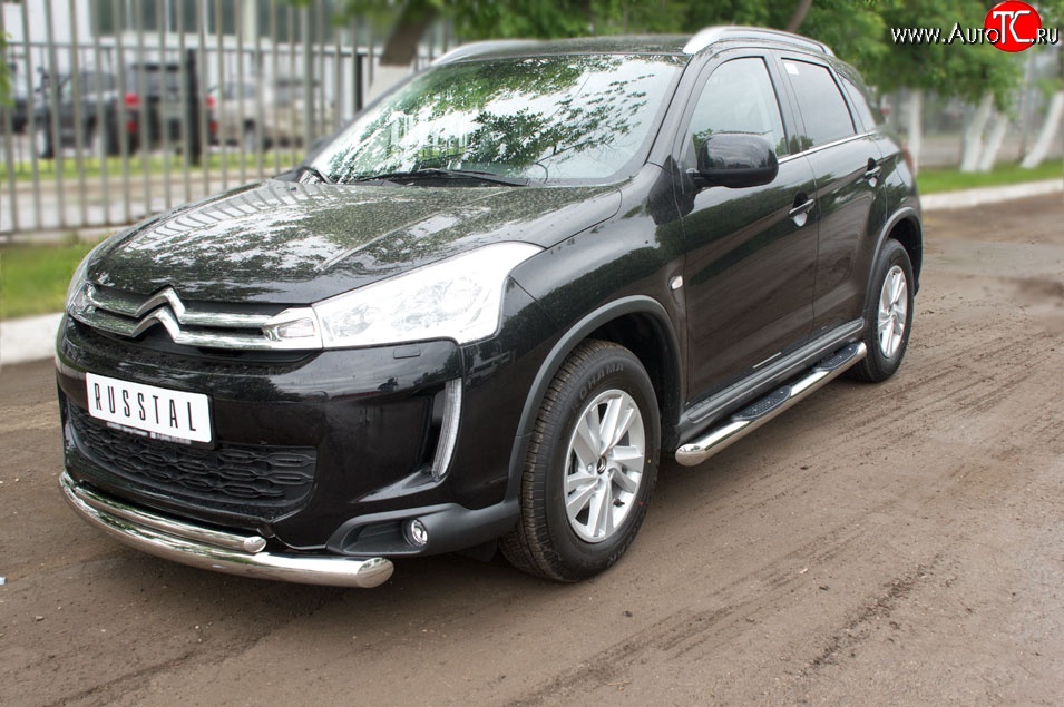 19 549 р. Защита переднего бампера (2 трубыØ76 и 42 мм, нержавейка) SLITKOFF CITROEN C4 aircross (2012-2017)  с доставкой в г. Керчь